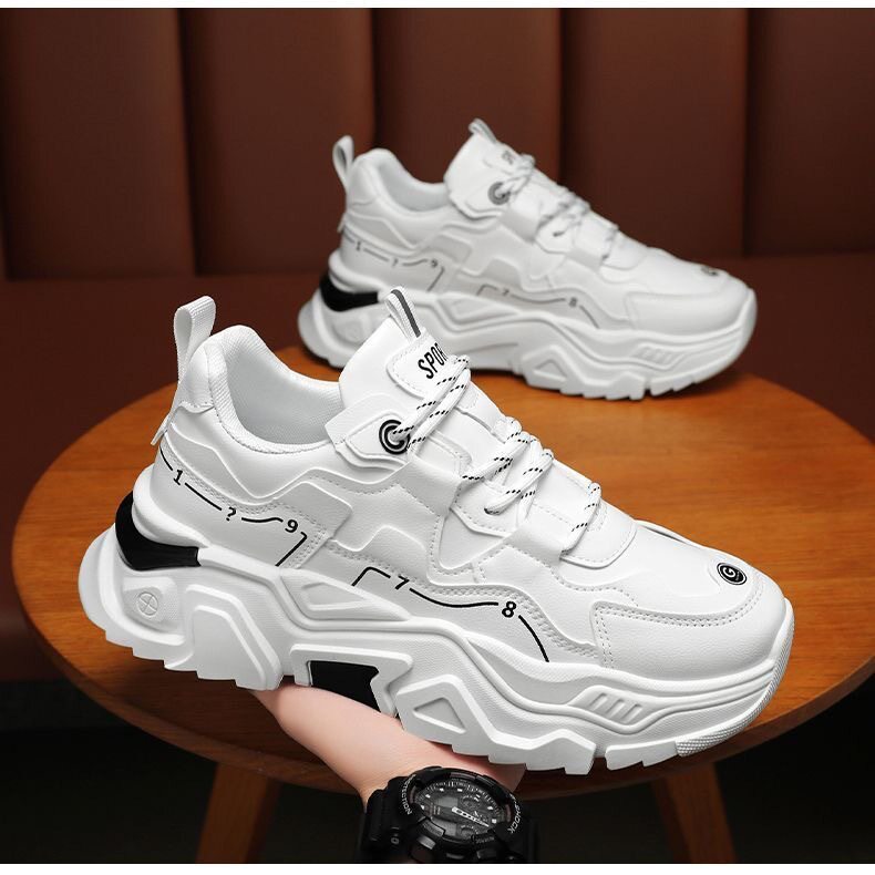 Giày sneaker nam da tổng hợp đế cao su gót thấp 1-3 cm, giày thể thao chạy bộ đế mềm tăng chiều cao — CCC10 màu trắng, CCC10 màu đen chi tiết 12