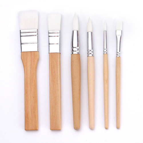 Amazon children's paintbrush 6 white nylon hair short pole paintbrush set log watercolor gouache acrylic