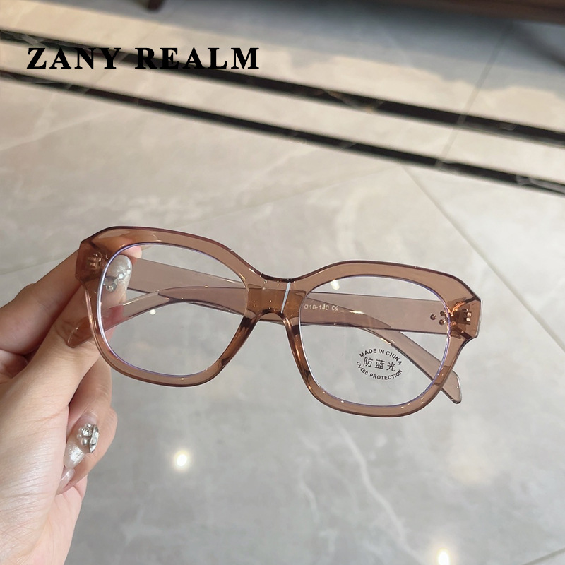 Nuevo estilo coreano retro ojo de gato marco grande anti-azul gafas de luz cara redonda versátil beige uñas marco negro gafas de Marco liso fabricante