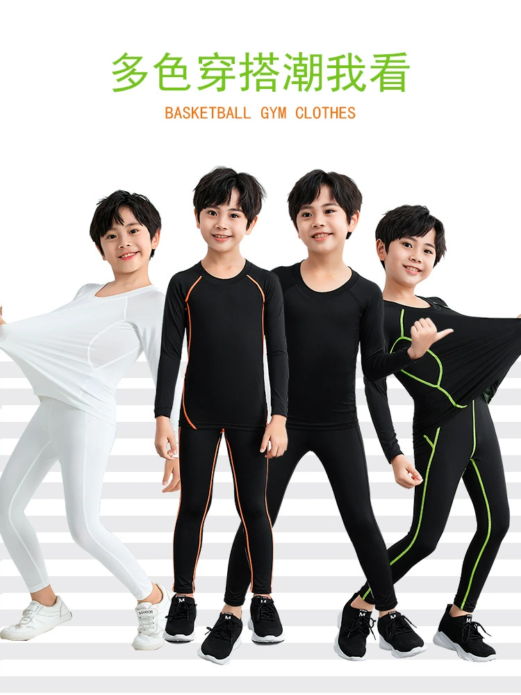 Children's fleece basketball football sports suit for training for gym, quick dry long-sleeve, tight, for running
