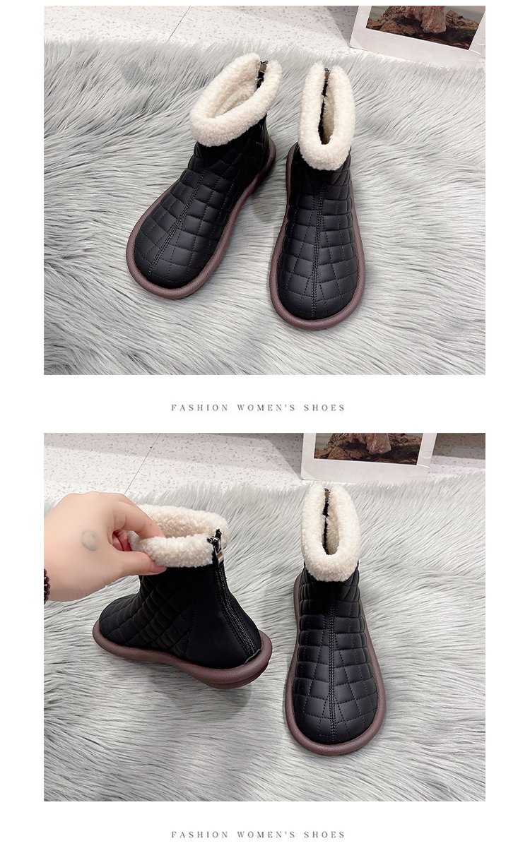2023 Inverno nuove scarpe versatili in cotone Stivali da neve a canna corta in morbida pelle per donna_voghion.com