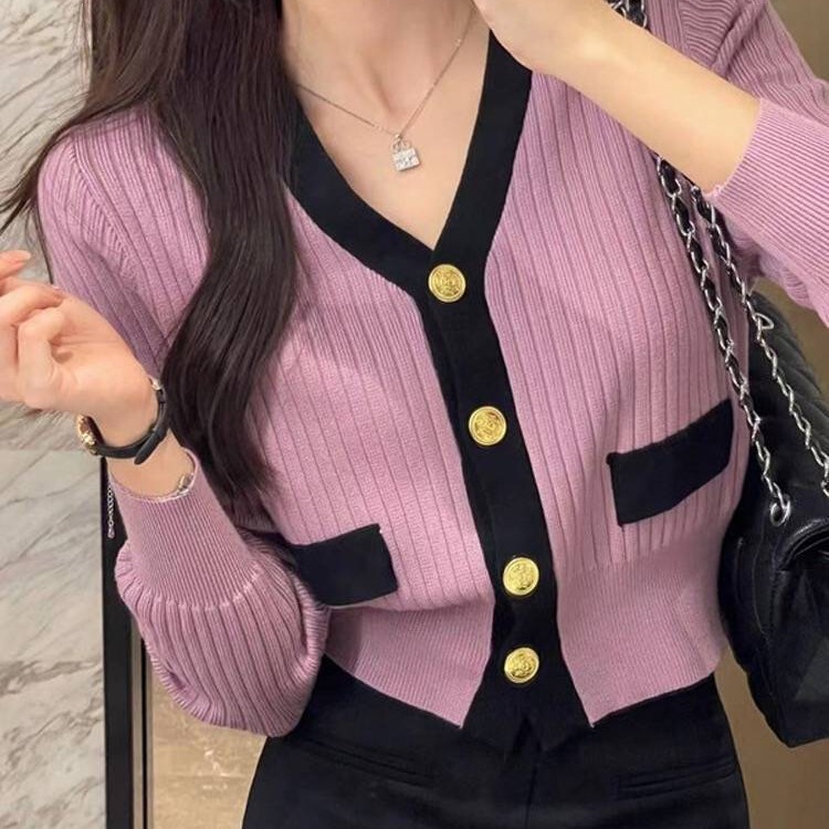 Short Chanel style V-neck sweater women's early Autumn 2023 new fashion Western style knitted cardigan coat top