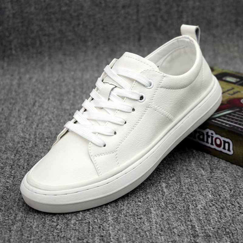 Giày sneaker nam da thật cổ thấp đế bằng, gót thấp 1-3 cm, dây buộc, phong cách thường ngày — Màu trắng 5202, Màu đen 5202