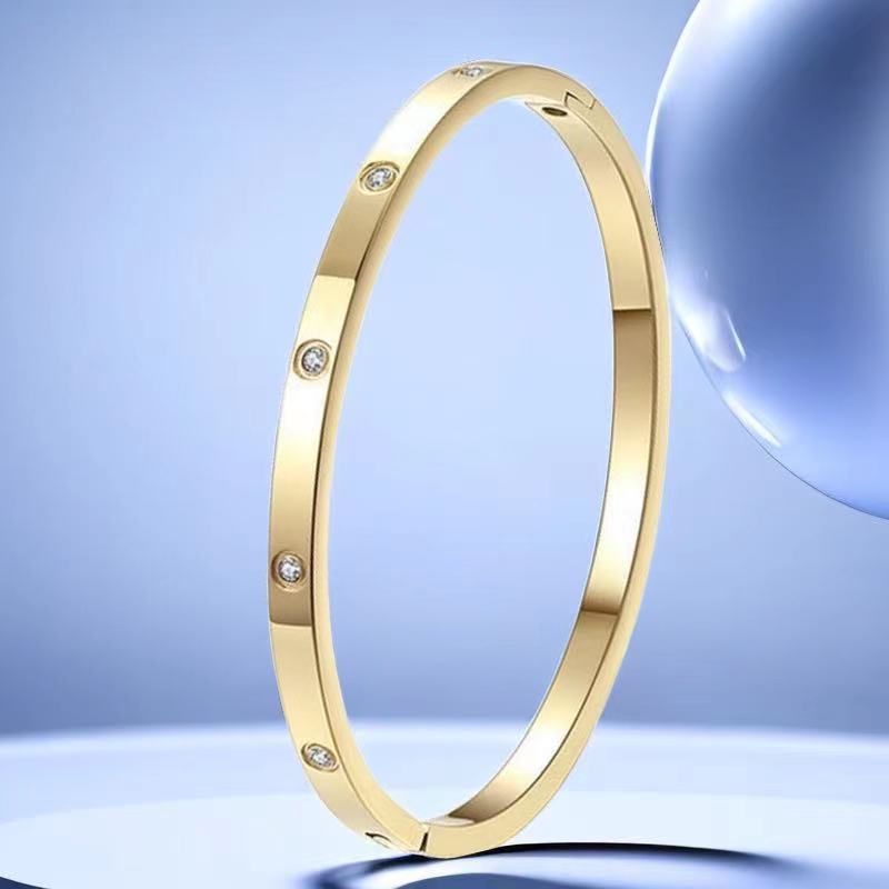 Pulsera de acero de titanio para niñas nicho de sentido de alto grado cielo estrellado no se desvanece Diamante-incrustado exquisito diamante ins estilo completo pulsera de diamantes