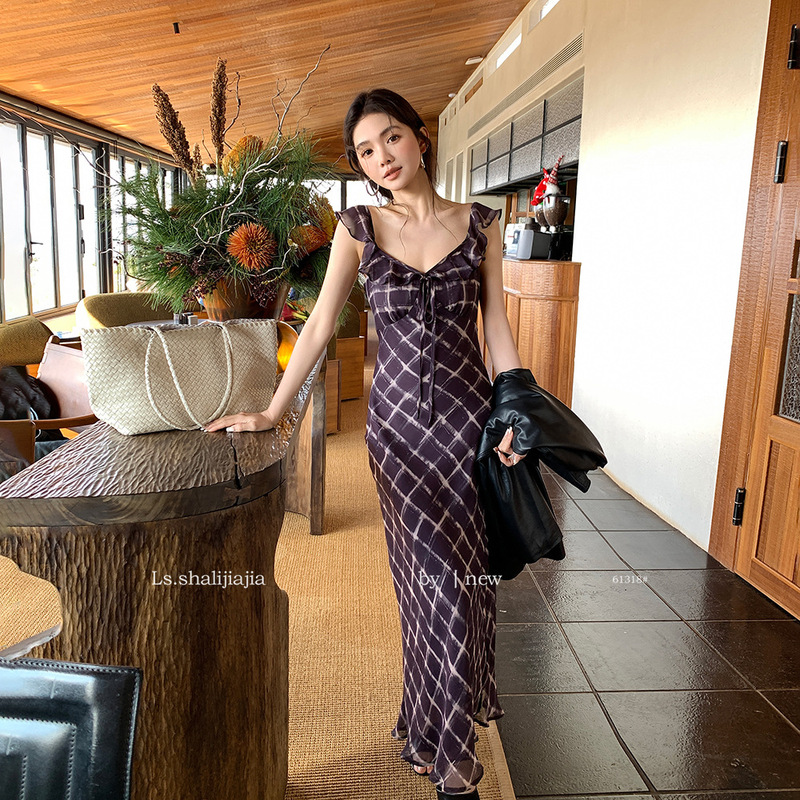 Ls Gentle and Relaxed Holiday Style Dress for Women Guangzhou Shisanxing 2026 Spring New V-Neck Long Dress Women's Clothing 61318 Ls Gentle and Relaxed Holiday Style Dress for Women Guangzhou Shisanxing 2026 Spring New V-Neck Long Dress Women's Clothing 61318