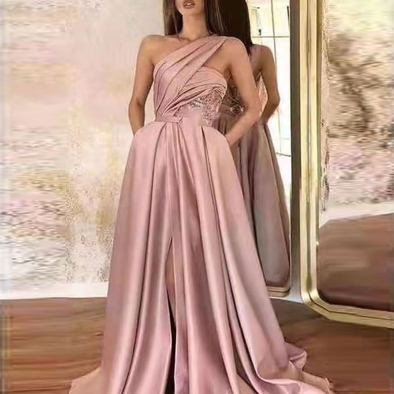 El Comercio Exterior de Europa y América Amazon AliExpress deseo nuevo solo hombro varilla raso vestido largo slim fit adelgazamiento