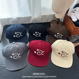 新款五角星嘻哈帽纯色棒球帽男女四季平檐百搭遮阳鸭舌帽街拍帽潮