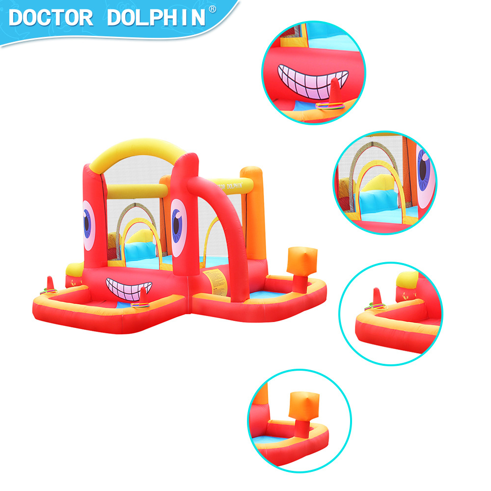 Castillo inflable infantil Doctor Dolphin, trampolín combinado con tobogán, pequeño parque de atracciones para padres e hijos, interior.