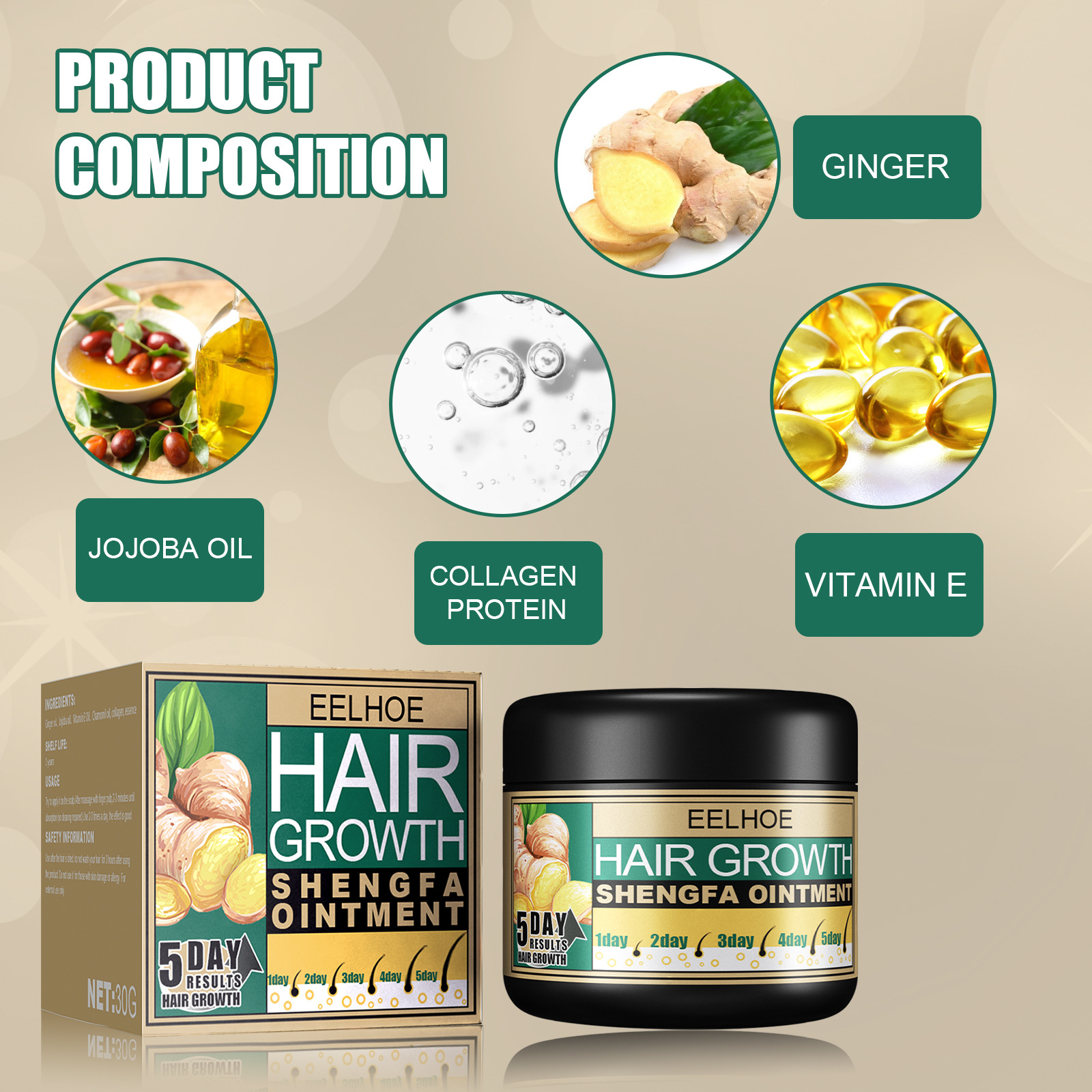 EELHOE Ginger Thick Hair Cream Thick Hair Deep Cleansing Smooth Hair Repair Dry and Frizzy Hair Cream_voghion.com