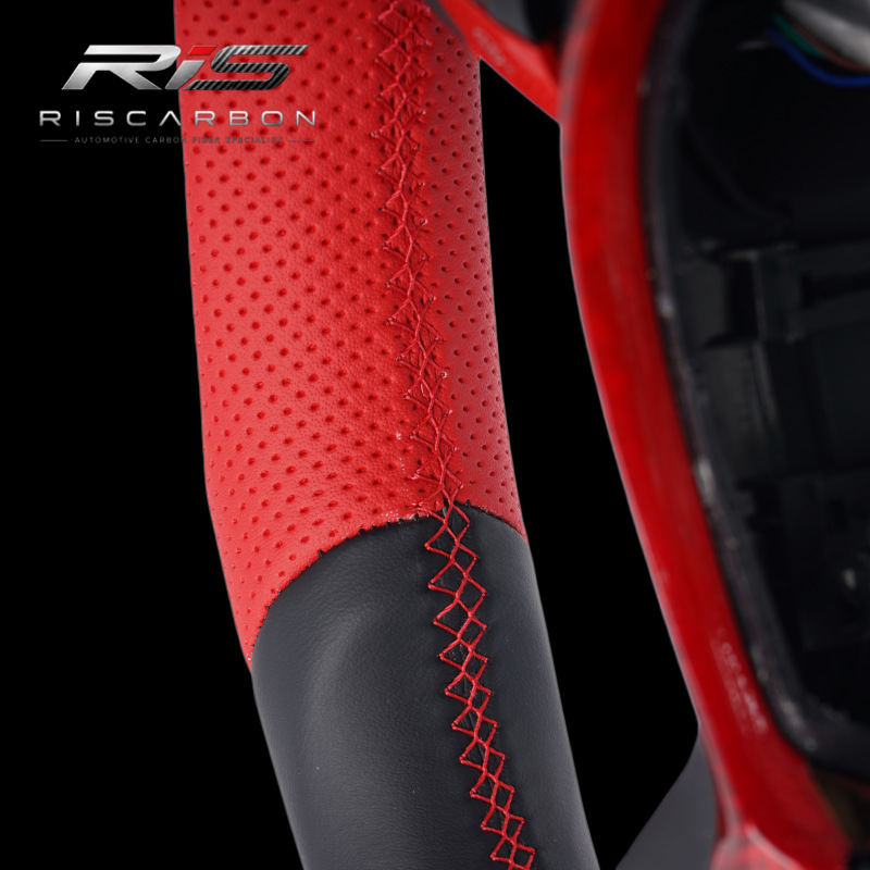Red perforated leather grip red label steering wheel compatible with BMW F30F10F11F15F16F20F25F18F26