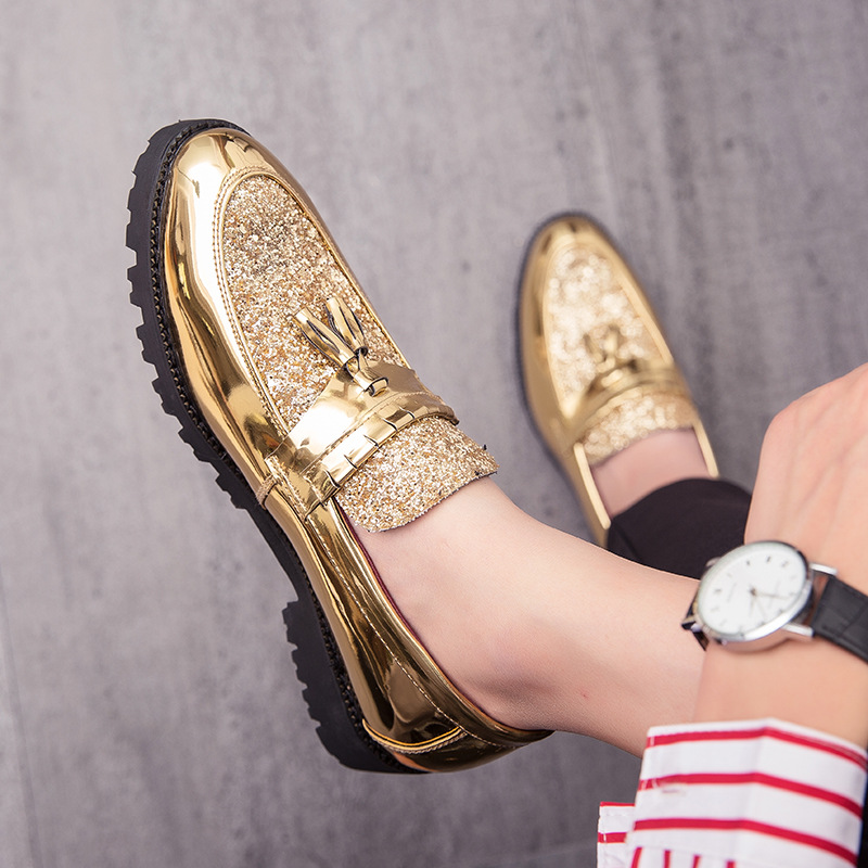 Cross-border plus size 45 New pointed leather shoes men's trendy sequined Chelsea leather boots British nightclub dress loafers