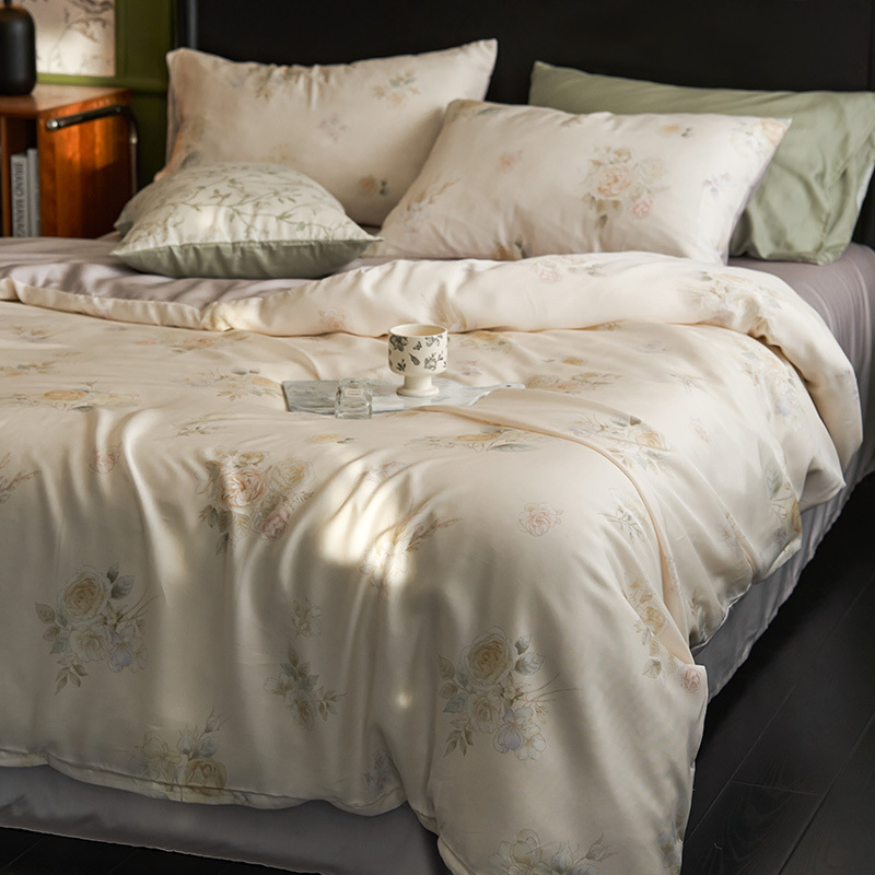 Juego de cama de cuatro piezas de verano Lycelle Tensire 2025 nueva funda de edredón de sábana de seda de hielo ropa de cama desnuda sedosa