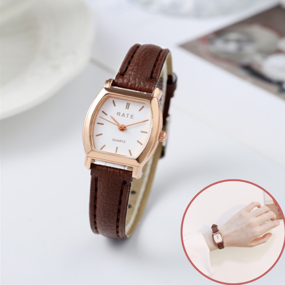Cross-border Barrel Quartz Watch Small Women's Leather Watch Women's Fashionable All-match Simple Roman Scale Women's Hand