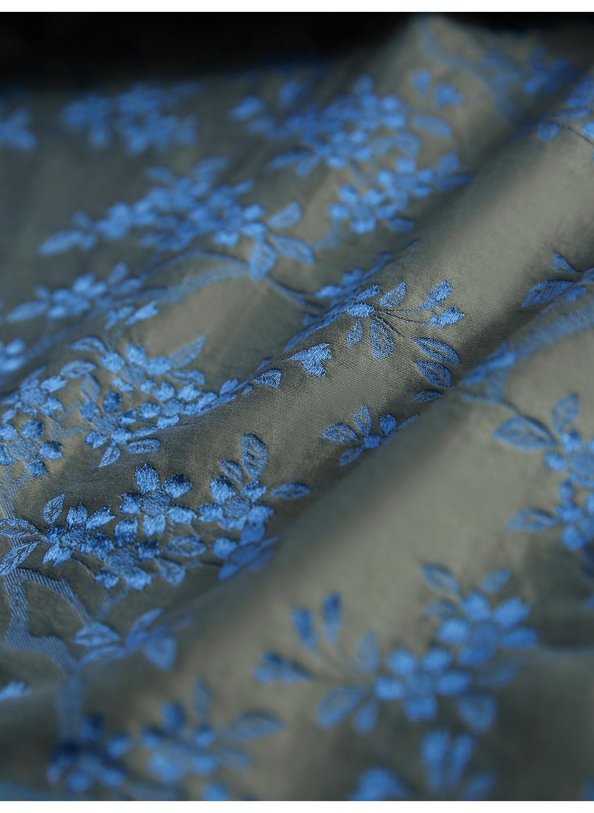 Áo kiểu nữ hè phong cách Trung Hoa, chất liệu jacquard hoa văn nổi, tay ngắn — màu xanh chi tiết 4