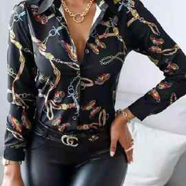 2021欧美亚马逊新款数码印花长袖亚马逊女式衬衫