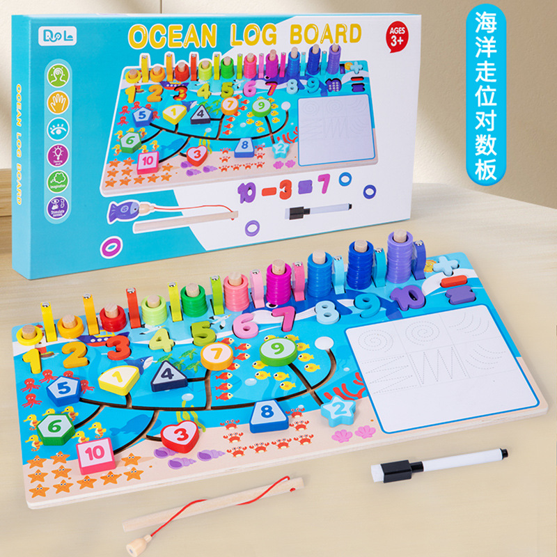 Tablero logarítmico para caminar multifuncional de madera para niños seis en uno divertido juego de dibujos animados modelado diseño juguetes educativos