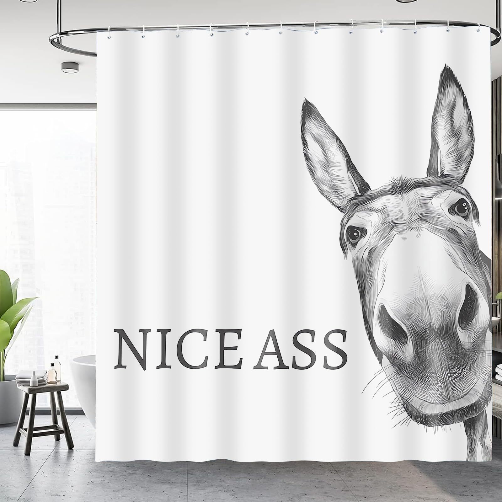 Cross-Border Shower Curtain Black and White Fun Peeking Animal Digital Printing Bathroom Toilet Waterproof and Mildew-Proof Partition Curtain