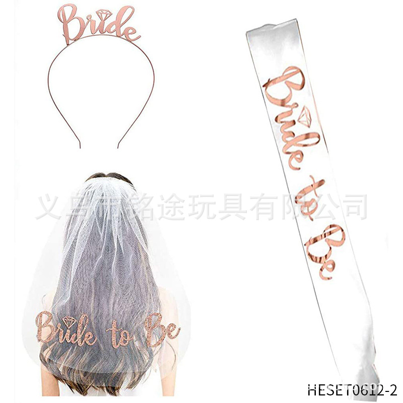 Partido único europeo y americano novia velo novia para ser bronceado correa de hombro etiqueta con traje insignia