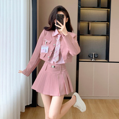 新製品春と秋のファッション制服カレッジスタイルショートブレザープリーツスカートシングル/スリーピーススーツ
