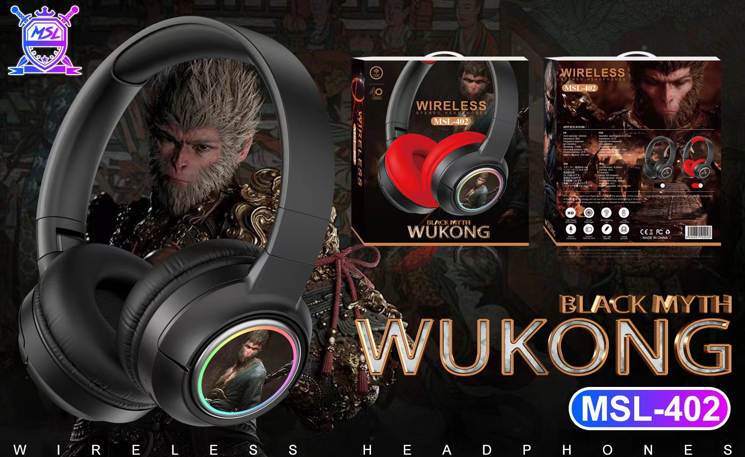 Nuevos productos Gokong WUKONG auriculares Bluetooth luminosos auriculares móviles inalámbricos juegos deportivos regalo auriculares fabricantes image 6
