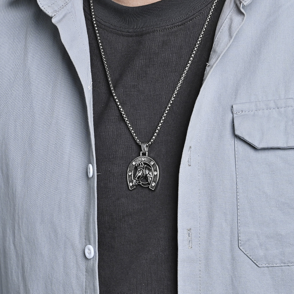 Polished Finish Modern Style Horse Stainless Steel Men's Men Pendant Necklaces
