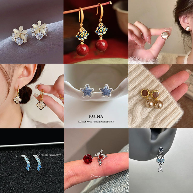New Chinese-Style Vintage Earrings for Women, Light Luxury High-End Earrings, Elegant Ear Studs, Autumn and Winter Gold French Niche Exquisite Earrings