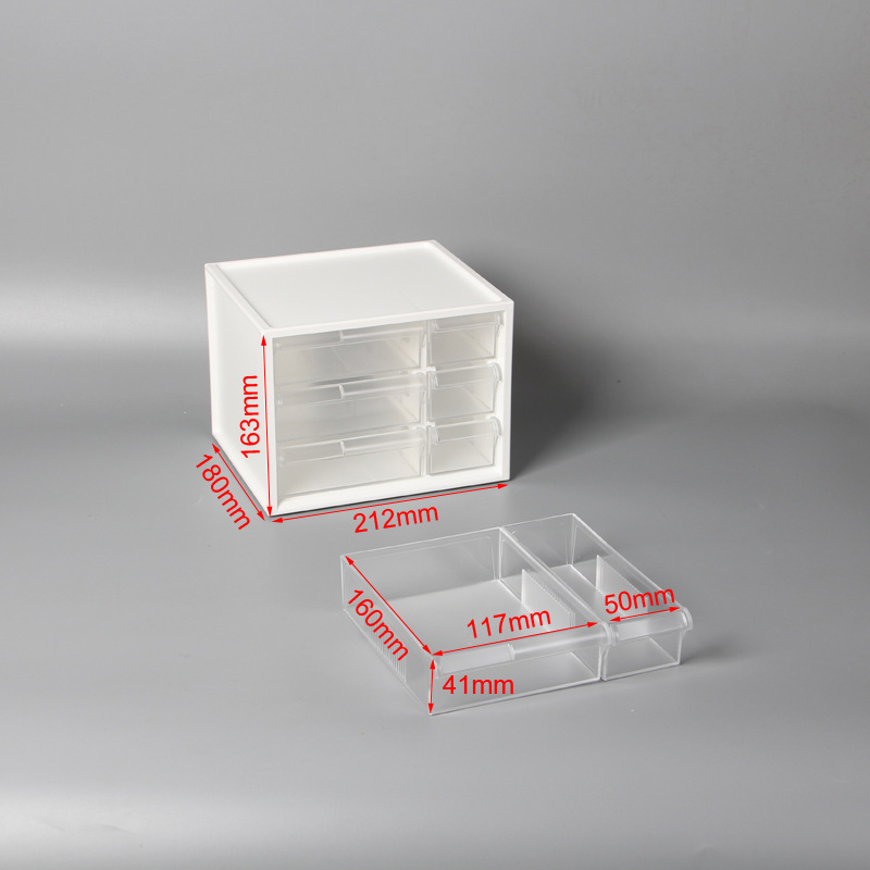 Gray 6 transparent drawers white square