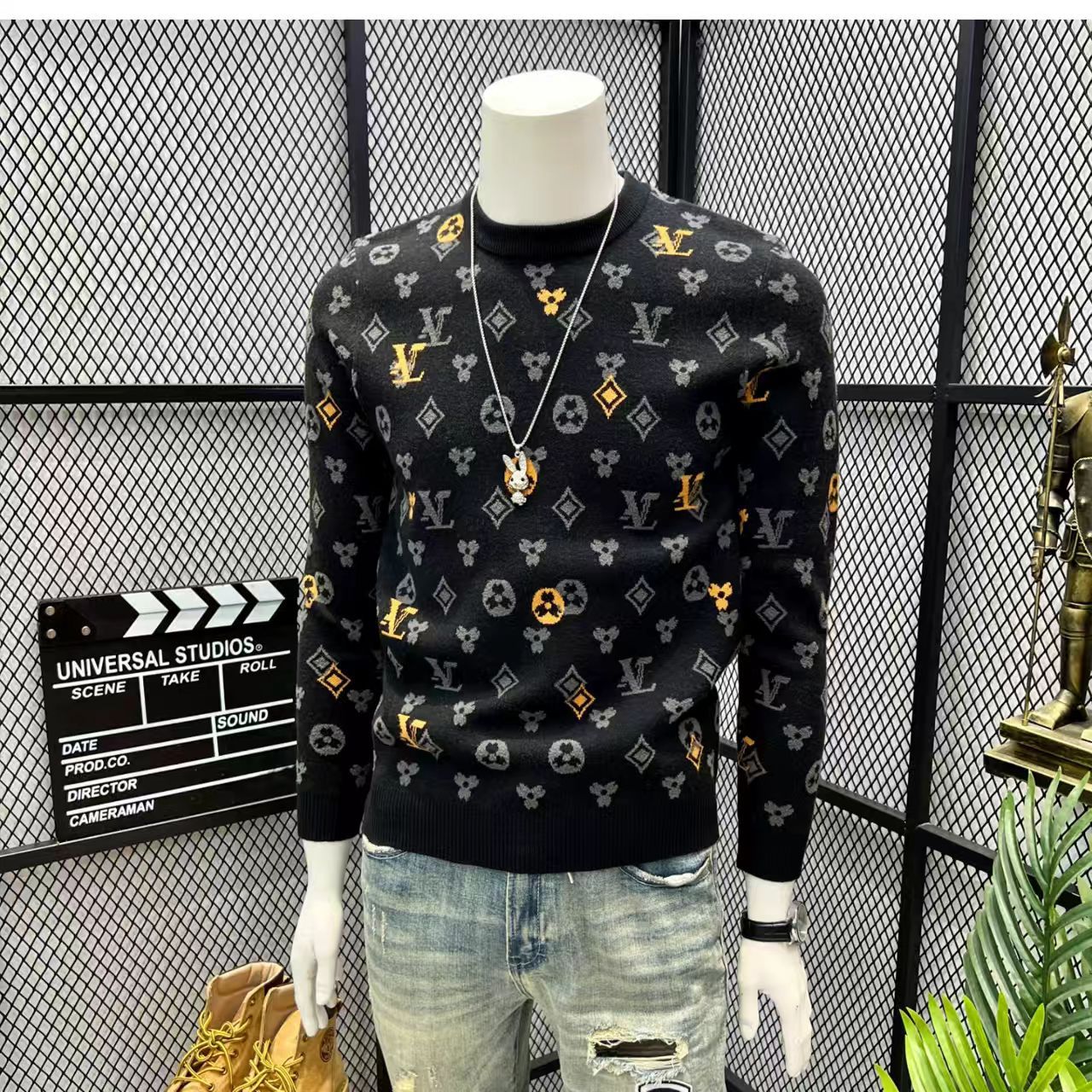 European Trendy Brand Fashion Jacquard Sweater Men's Casual Loose Versatile Trendy Base Shirt Winter New Men's Sweater