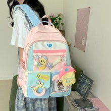 日系可爱少女撞色迷你双肩包女韩版多巴胺透明拼色初高中书包背包