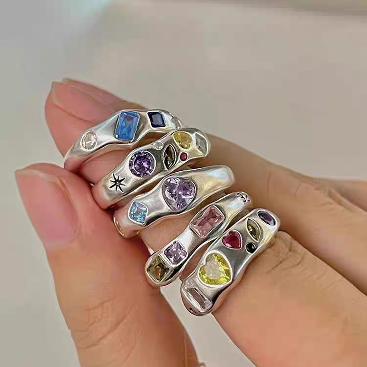 新款彩色锆石戒指女精致轻奢爱心时尚开口指环ins小众食指戒潮|undefined