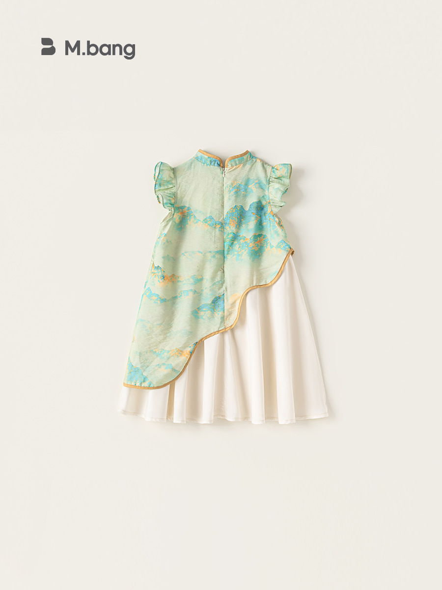 Youbao ropa para niños estilo antiguo Hanfu nuevo vestido chino para niños manga voladora pequeña cuello alto cheongsam vestido estampado de estilo nacional image 5