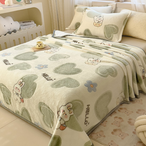 Coral velvet sheet single piece cartoon plus velvet flannel blanket fleece blanket single and double dormitory blanket thick cover nap