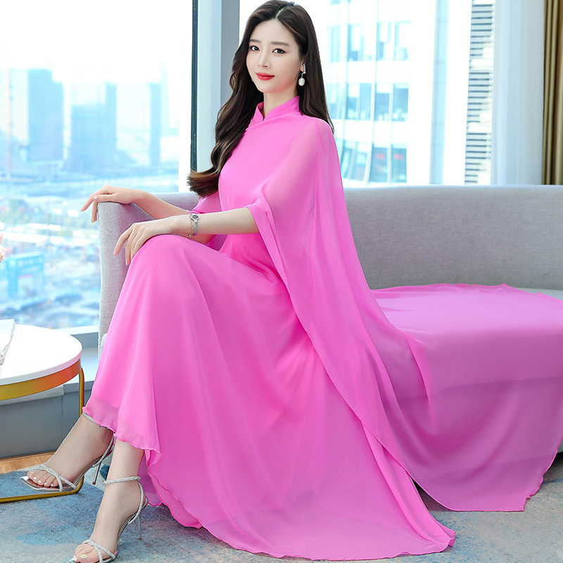 Elegant and fashionable elegant cloak fairy Zen fake two-piece chiffon dress elegant long dress foreign trade women's clothing