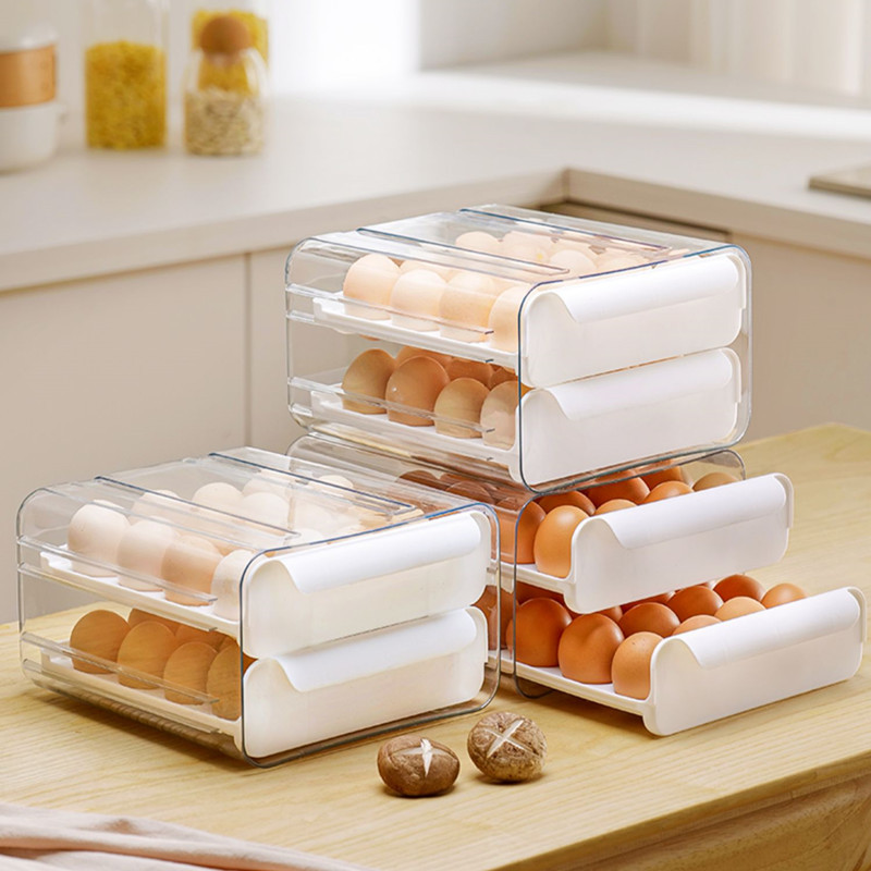 Caja de almacenamiento de huevo para refrigerador de tipo cajón especial de almacenamiento de cocina de almacenamiento de doble capa refrigerador caja de almacenamiento