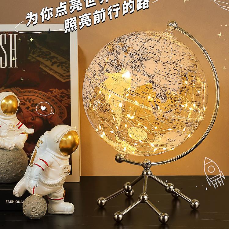 透明地球仪发光摆件轻奢客厅酒柜书房桌面生日礼物家居装饰品