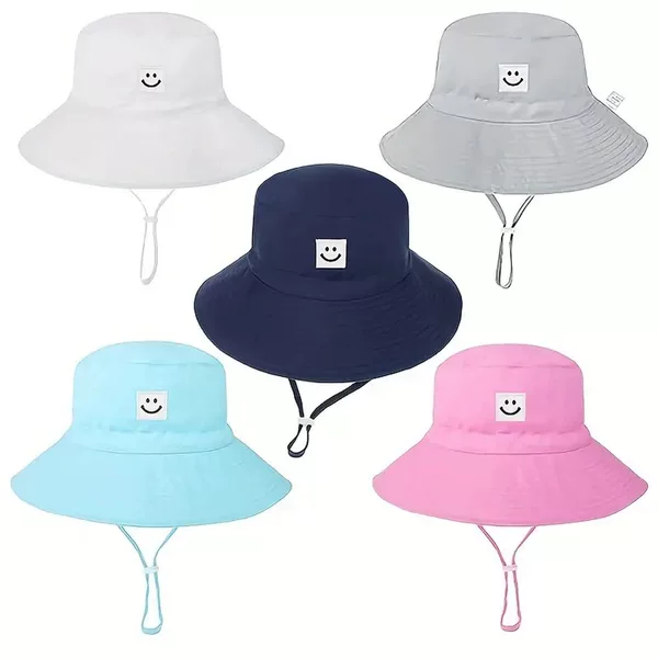 Cross-Border Spring and Summer Children's Smiley Face Fisherman Hat, Unisex Baby Sun Protection Hat, Outdoor Beach Hat, Breathable Sunshade Hat, Bucket Hat