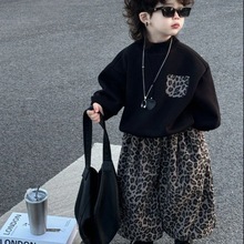 2025春秋季韩版男童痞帅时尚百搭复古豹纹套装儿童帅气上衣长裤