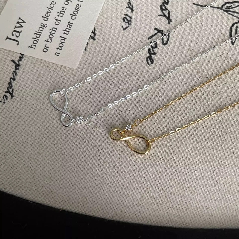 S925 スターリングシルバーメッキ 18K ゴールドインフィニティシンボル 8 フィギュアジルコンネックレス女性のためのシンプルな韓国の女の子の雰囲気鎖骨チェーン|undefined
