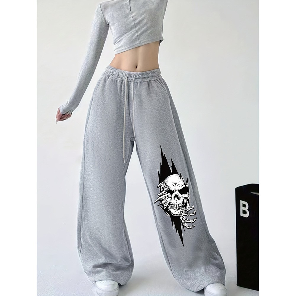Unisex Fleece-Lined Wide-Leg Pants With Custom Logo Print – Trendy Drawstring Joggers, Loose Fit, Warm & Stylish, S-XXXL (Black/Grey/Blue/Red/White)_viptrois.com