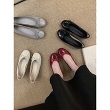 法式蝴蝶结浅口单鞋女鞋子2025新款春秋季复古温柔晚风平底豆豆鞋