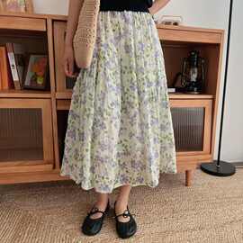 法式小碎花半身裙女夏薄款清新甜美显瘦中长款垂感超好看字伞裙款