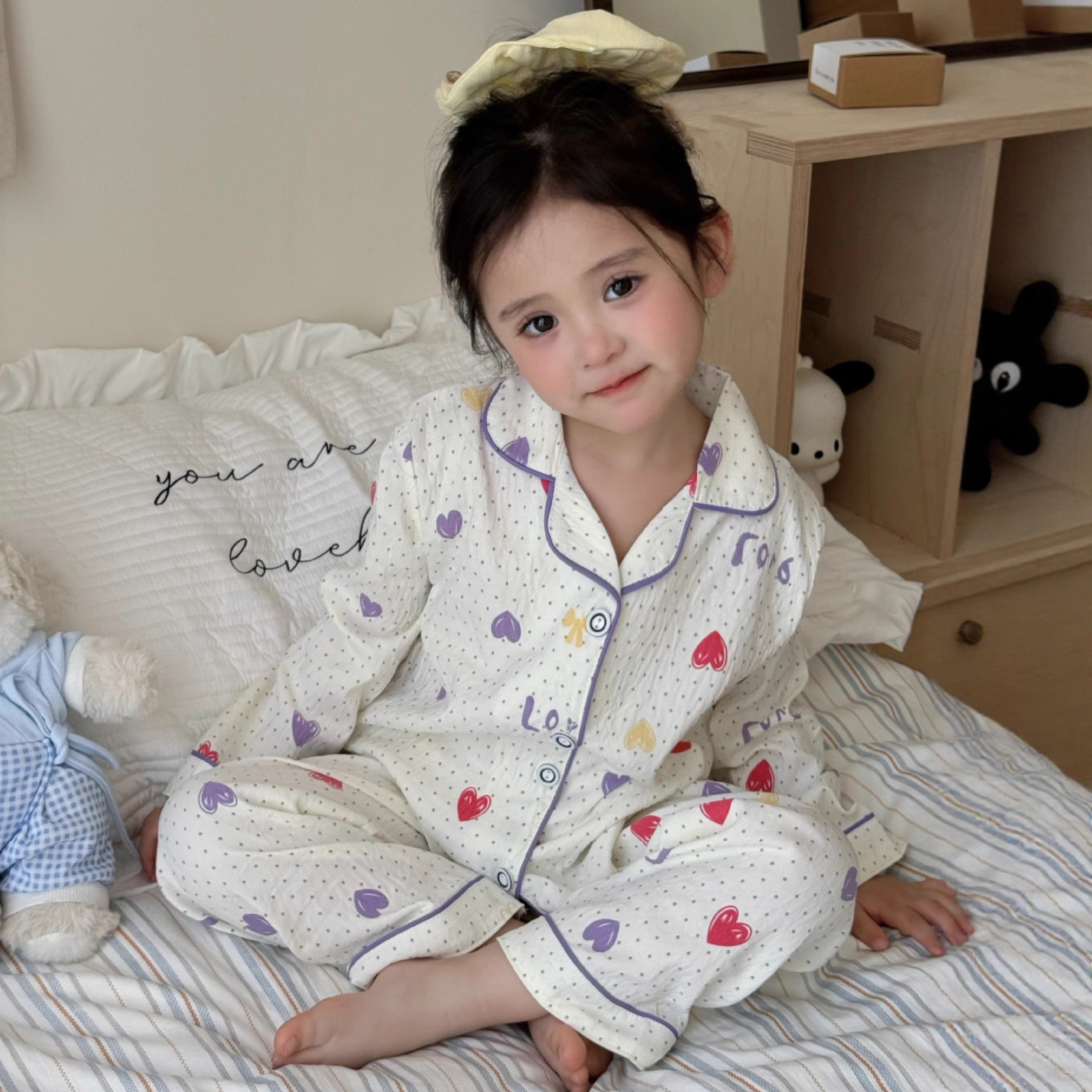 Korean Style Girls' Pajamas Spring & Fall Kidsren's Long-Sleeved Girls' Medium and Large Kidsren's Cartoon Cute and Stylish Home Clothes Set