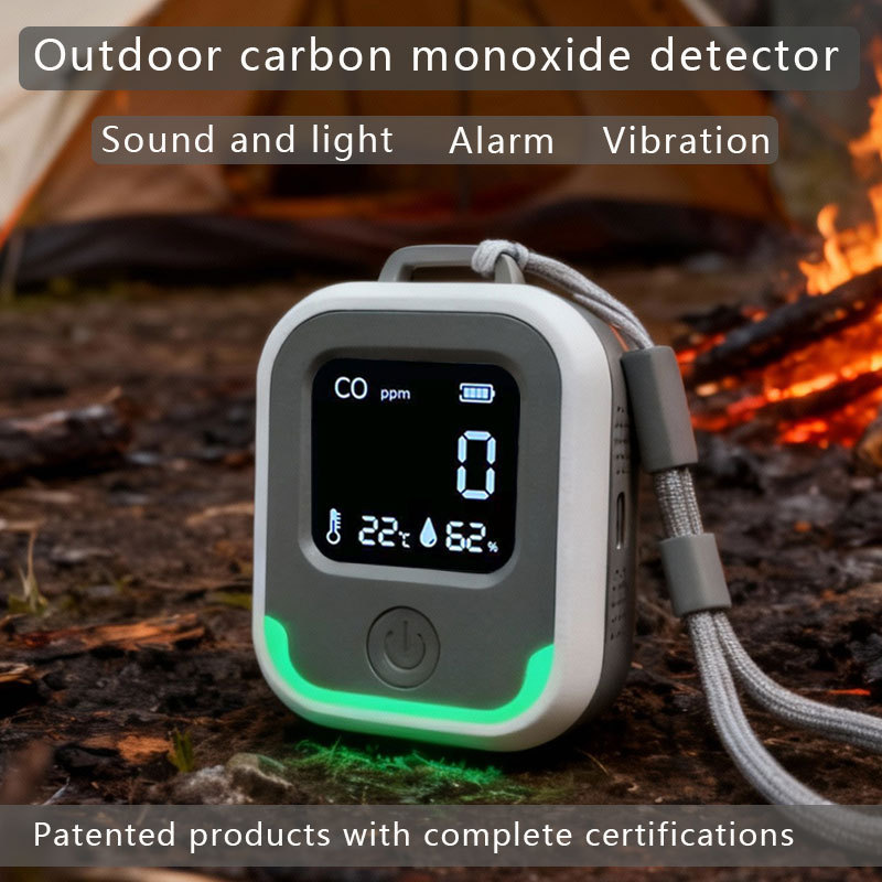 外贸专利款3合一氧化碳检测仪CO温湿度户外露营房车便携式报警器