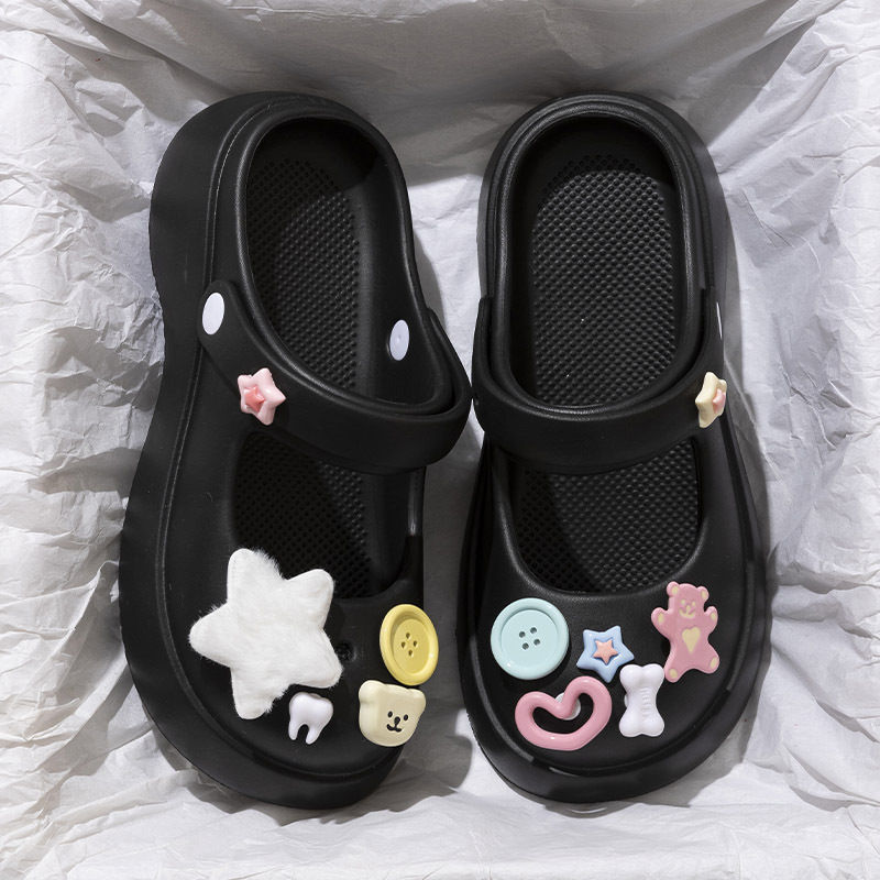 Mary Jane Hole Shoes Women's Summer Outer Wear 2025 New Black Sweet Soft Bottom Heightened Baotou Non-slip Sandals