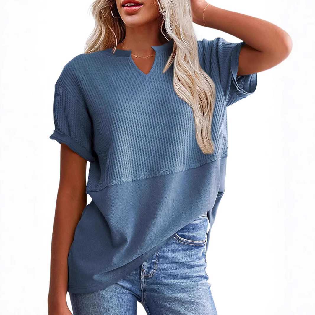 2025 Women's V-Neck Pullover Waist-Tie Patchwork Shirt College Style Casual Versatile New Chinese Style Inner Wear