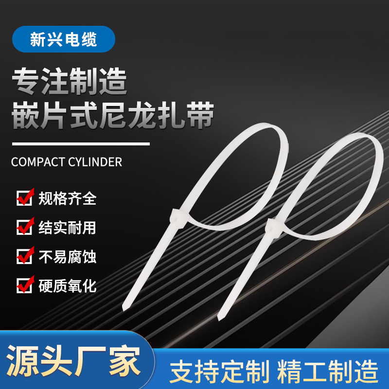 尼龙船用嵌片扎带捆绑电缆卡扣钢扣工业金属自锁式塑料束线带批发