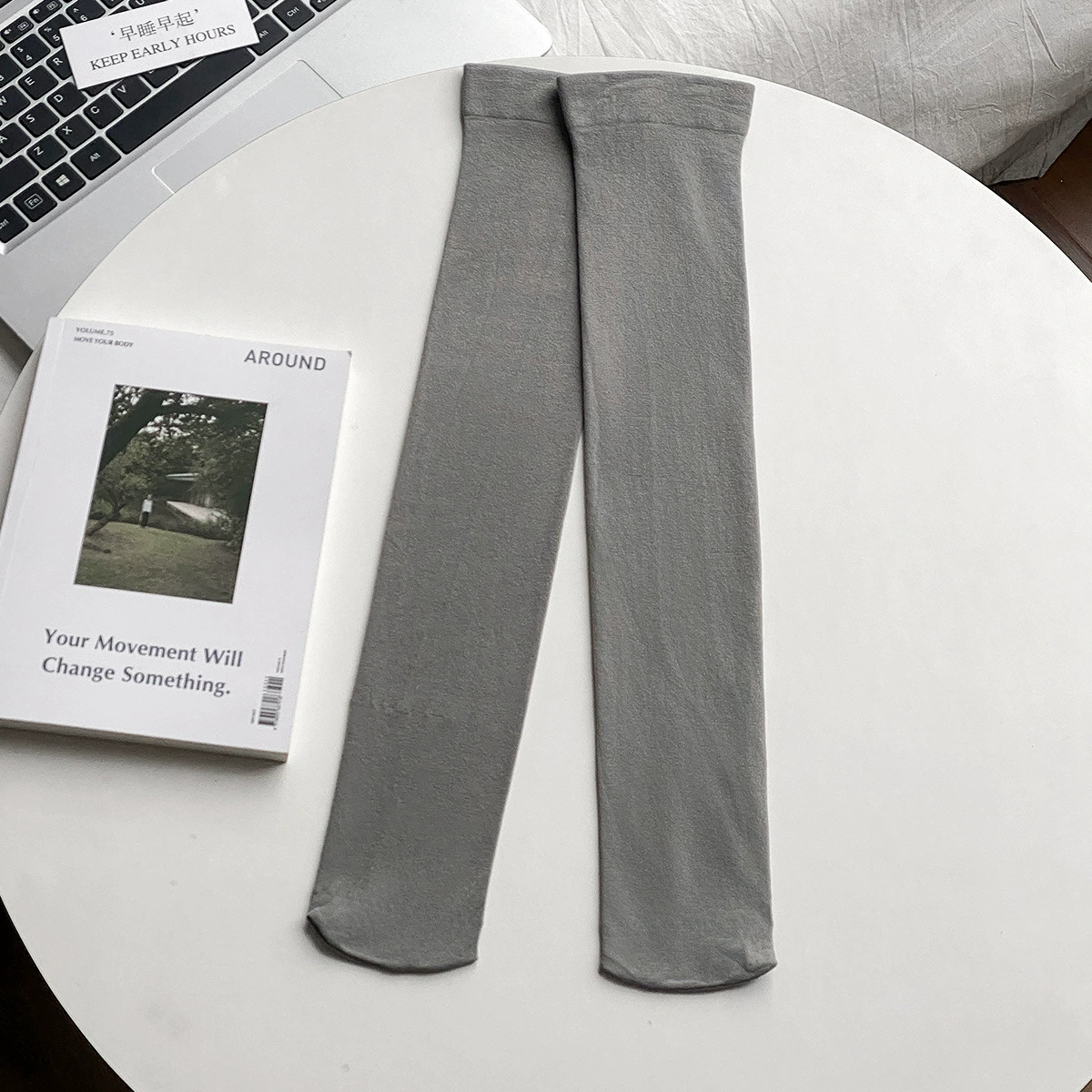 Over-the-knee women's socks, thin skin-friendly solid colors — black, white, gray, versatile