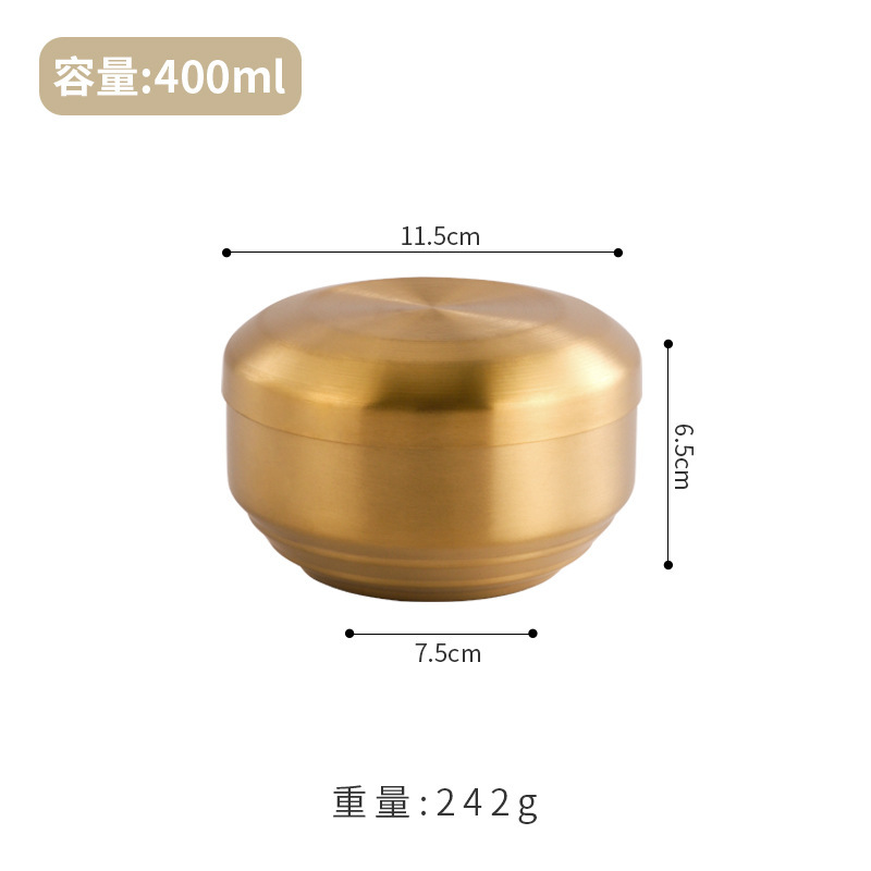 韩式不锈钢带盖米饭碗汤碗304加厚小碗防烫金色双层隔热泡菜碗|undefined