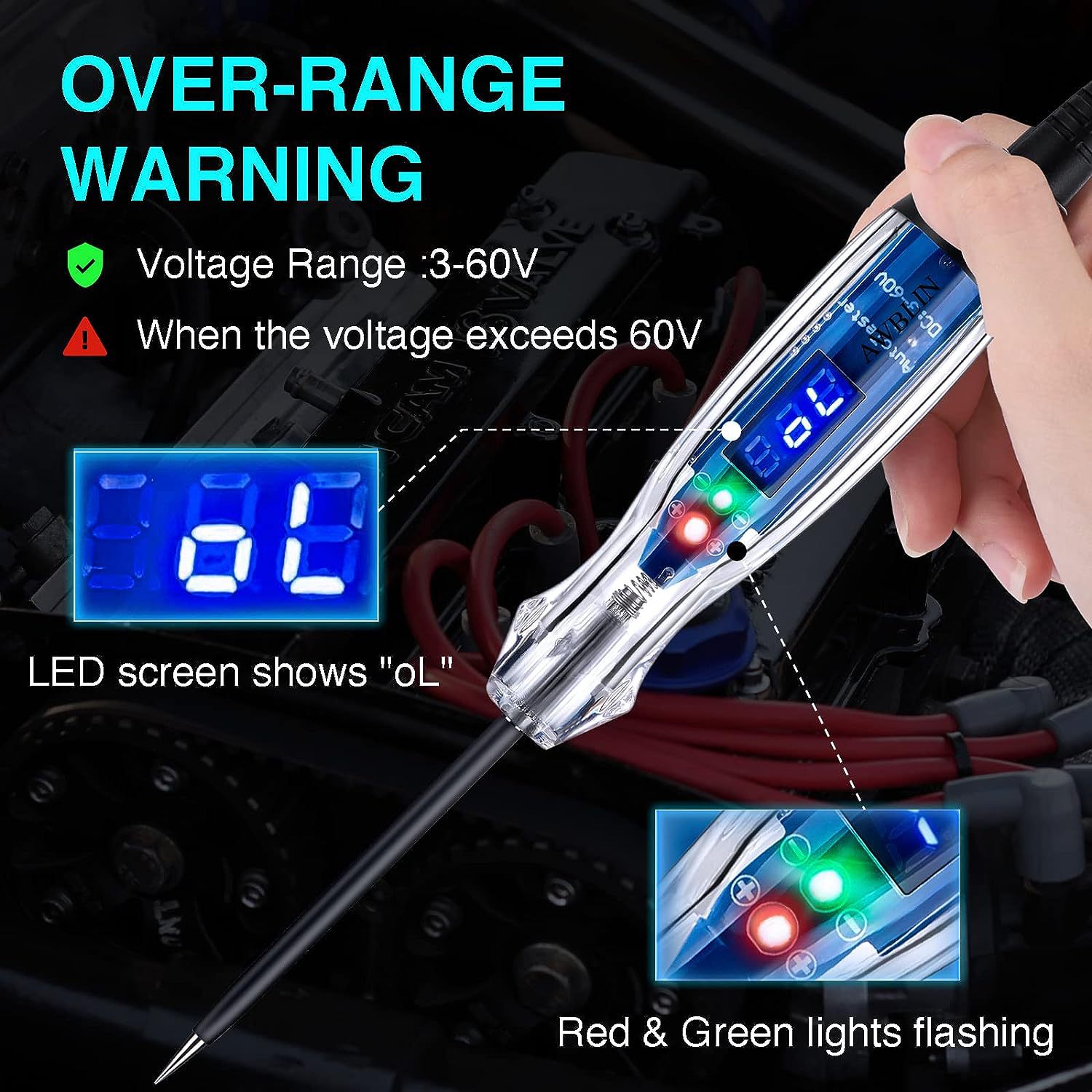 Car Bidirectional Digital Display Voltage Tester Car Circuit Tester 836 Circuit Diagnostic Instrument 3-60V Universal