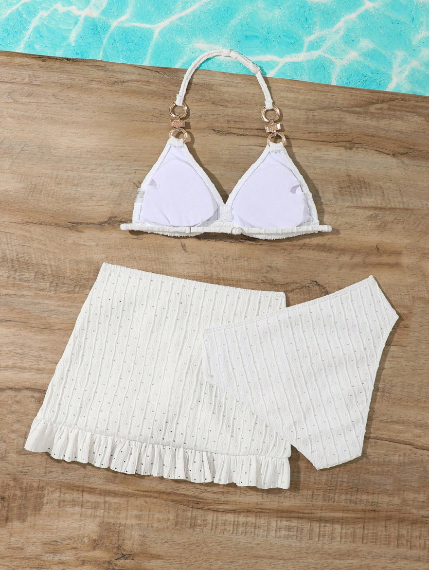 Tredelat bikini set för flickor badkläder strand outfit barn_voghion.com